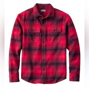 LL Bean 1933 Chamois Cloth Shirt 100% Cotton Thick Plaid Flannel Button Down